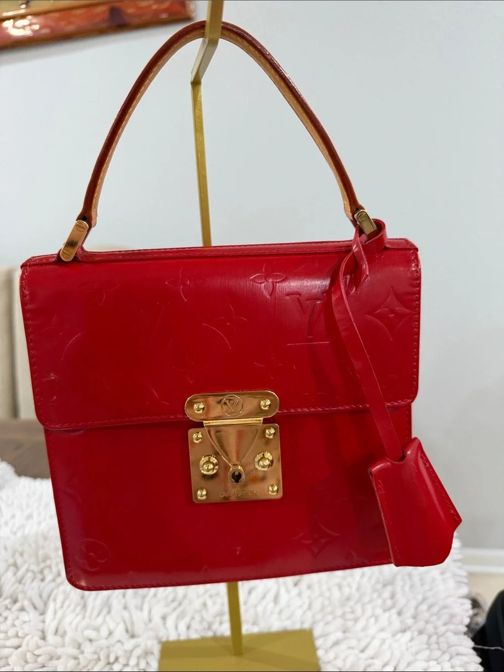 Louis Vuitton Red Vernis Satchel with Gold-Tone Lock